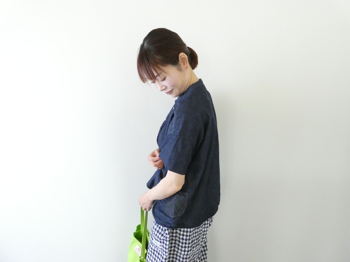 快晴堂(かいせいどう) Girl's マルチシーズン/6オンスデニム スタンド衿半袖ギャザーシャツの商品画像2