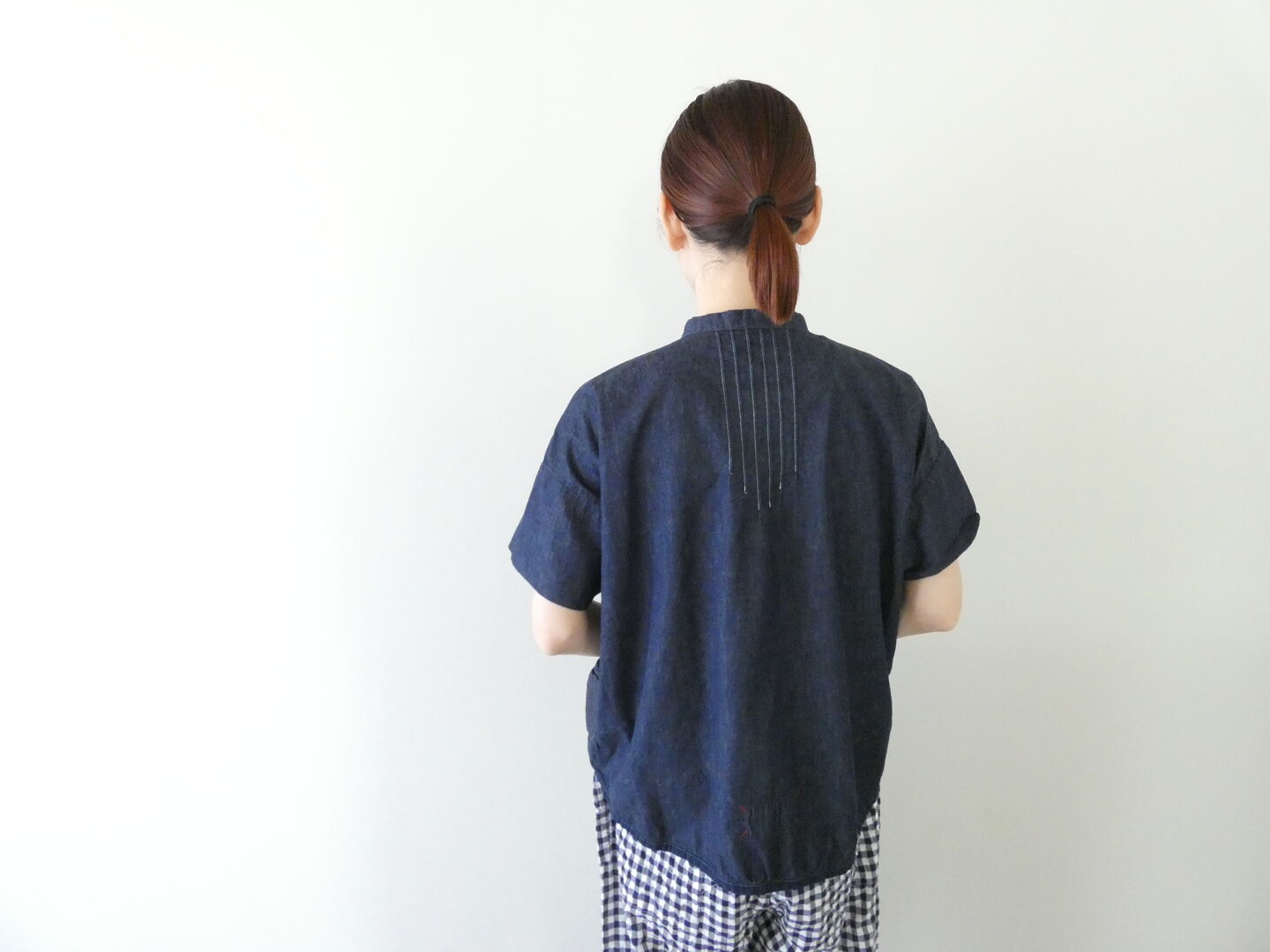 快晴堂(かいせいどう) Girl's マルチシーズン/6オンスデニム スタンド衿半袖ギャザーシャツの商品画像6