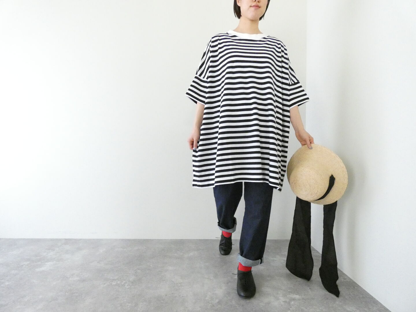 R&D.M.Co-(オールドマンズテーラー) GAUZE BORDER OVERSIZE HALF SLEEVE T SHIRTの商品画像1