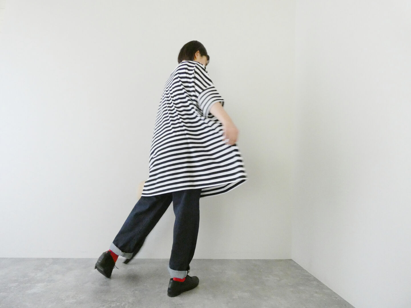 R&D.M.Co-(オールドマンズテーラー) GAUZE BORDER OVERSIZE HALF SLEEVE T SHIRTの商品画像3