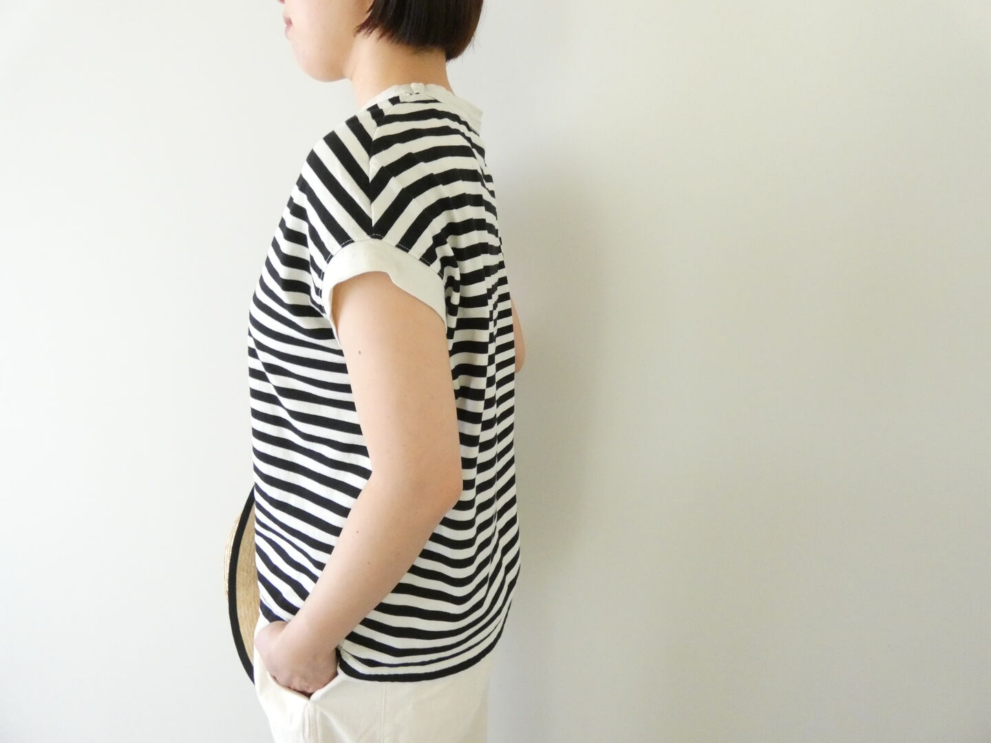 RINEN(リネン) 60/2スーピマ天竺ボーダーフレンチスリーブの商品画像1