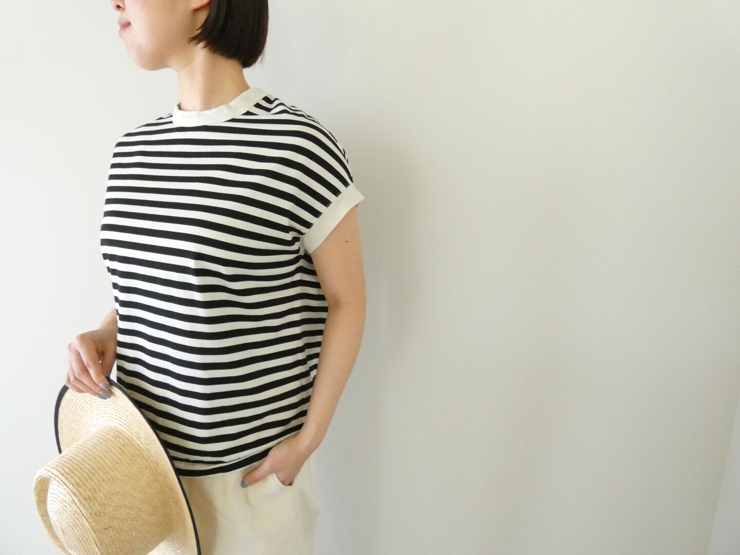 RINEN(リネン) 60/2スーピマ天竺ボーダーフレンチスリーブの商品画像2