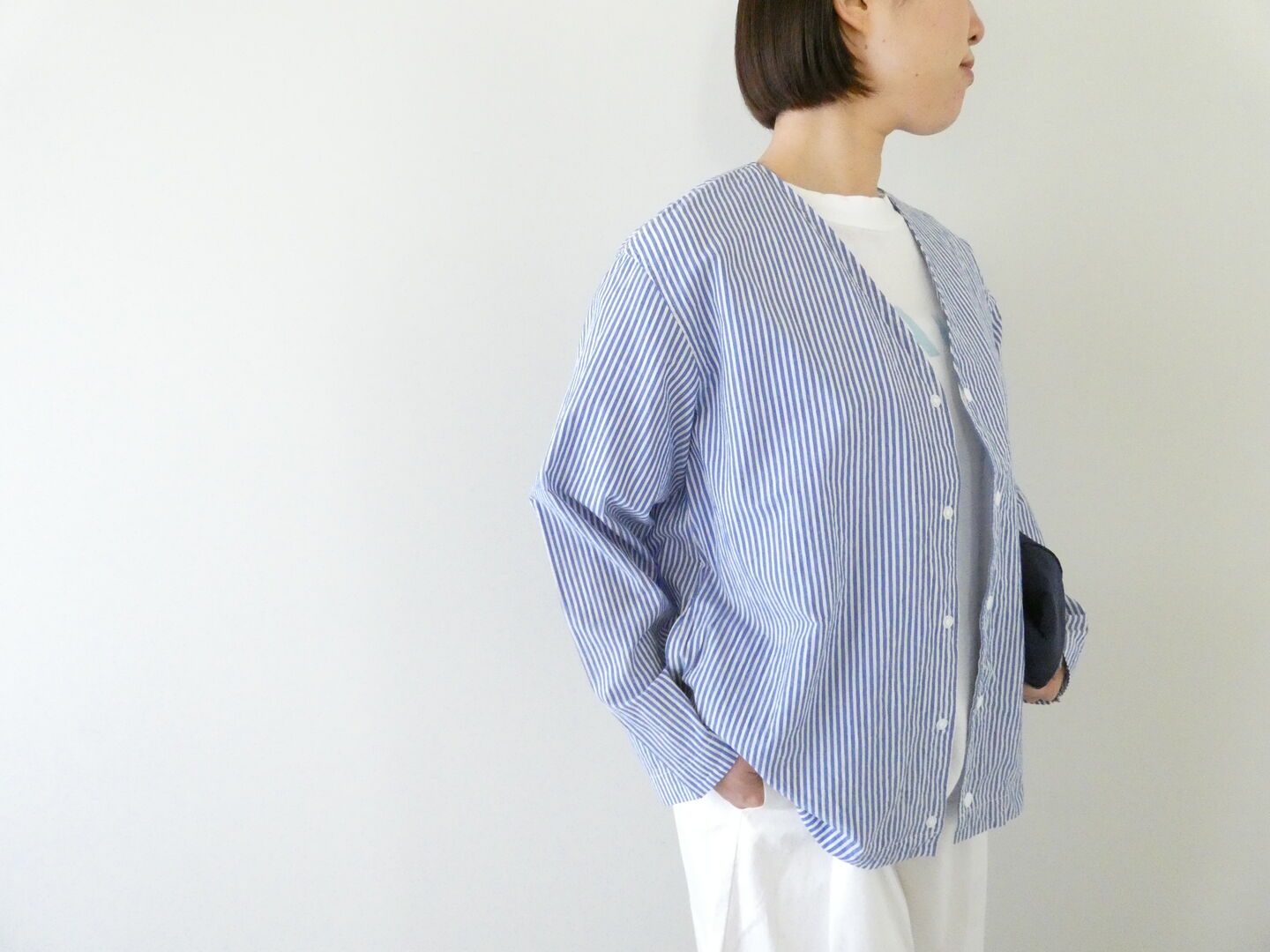 RINEN(リネン) 80/150/1強撚平織カーディガンシャツの商品画像2