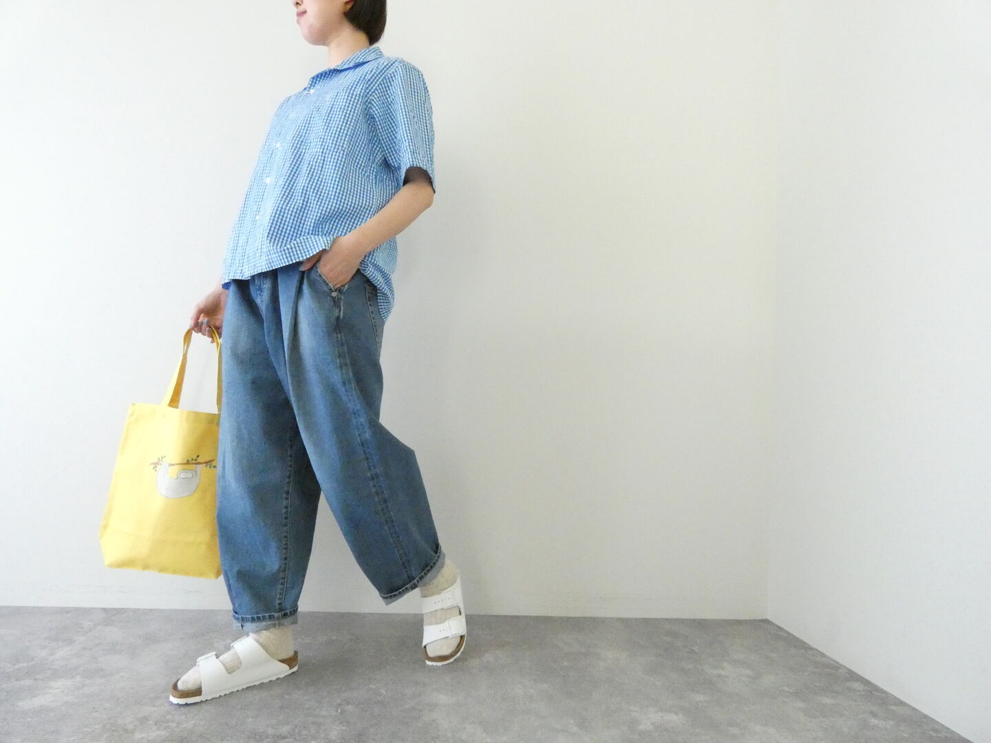 RINEN(リネン) コットンギンガム半袖オープンカラーシャツの商品画像1