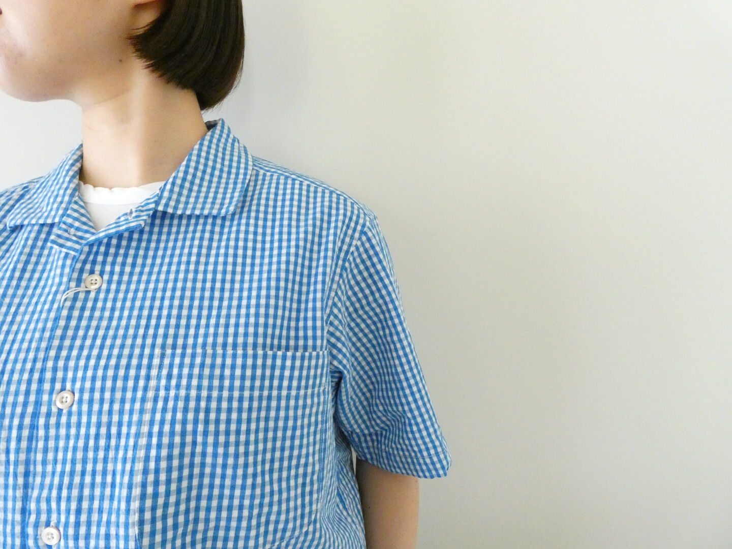 RINEN(リネン) コットンギンガム半袖オープンカラーシャツの商品画像2