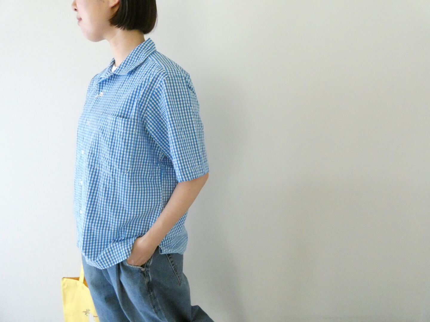 RINEN(リネン) コットンギンガム半袖オープンカラーシャツの商品画像4