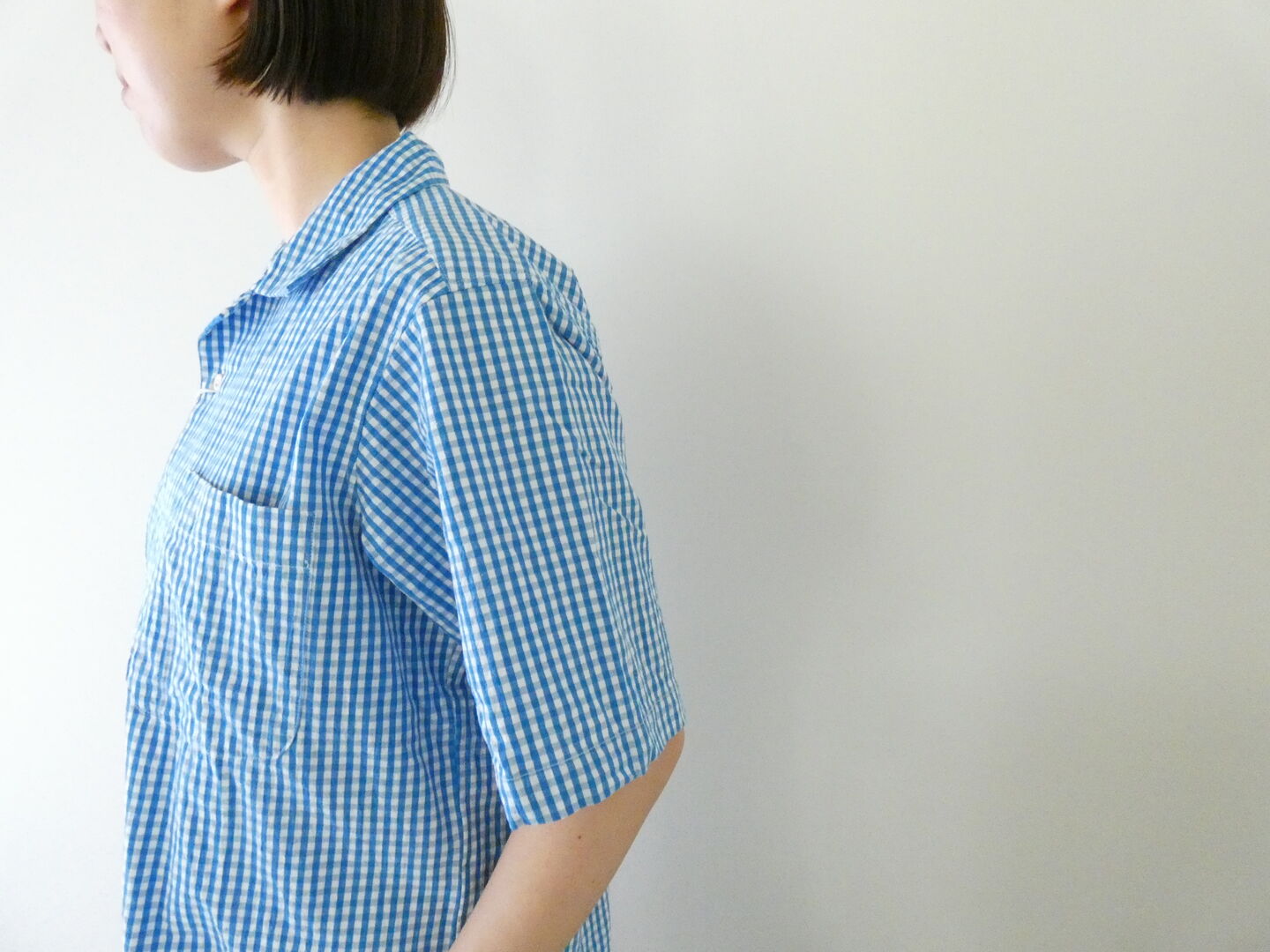 RINEN(リネン) コットンギンガム半袖オープンカラーシャツの商品画像5