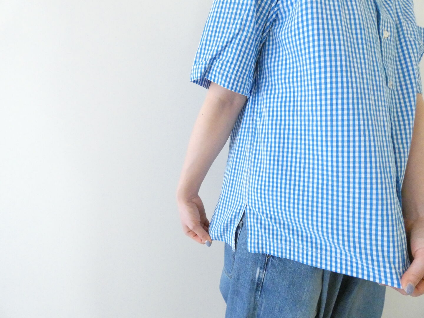 RINEN(リネン) コットンギンガム半袖オープンカラーシャツの商品画像6