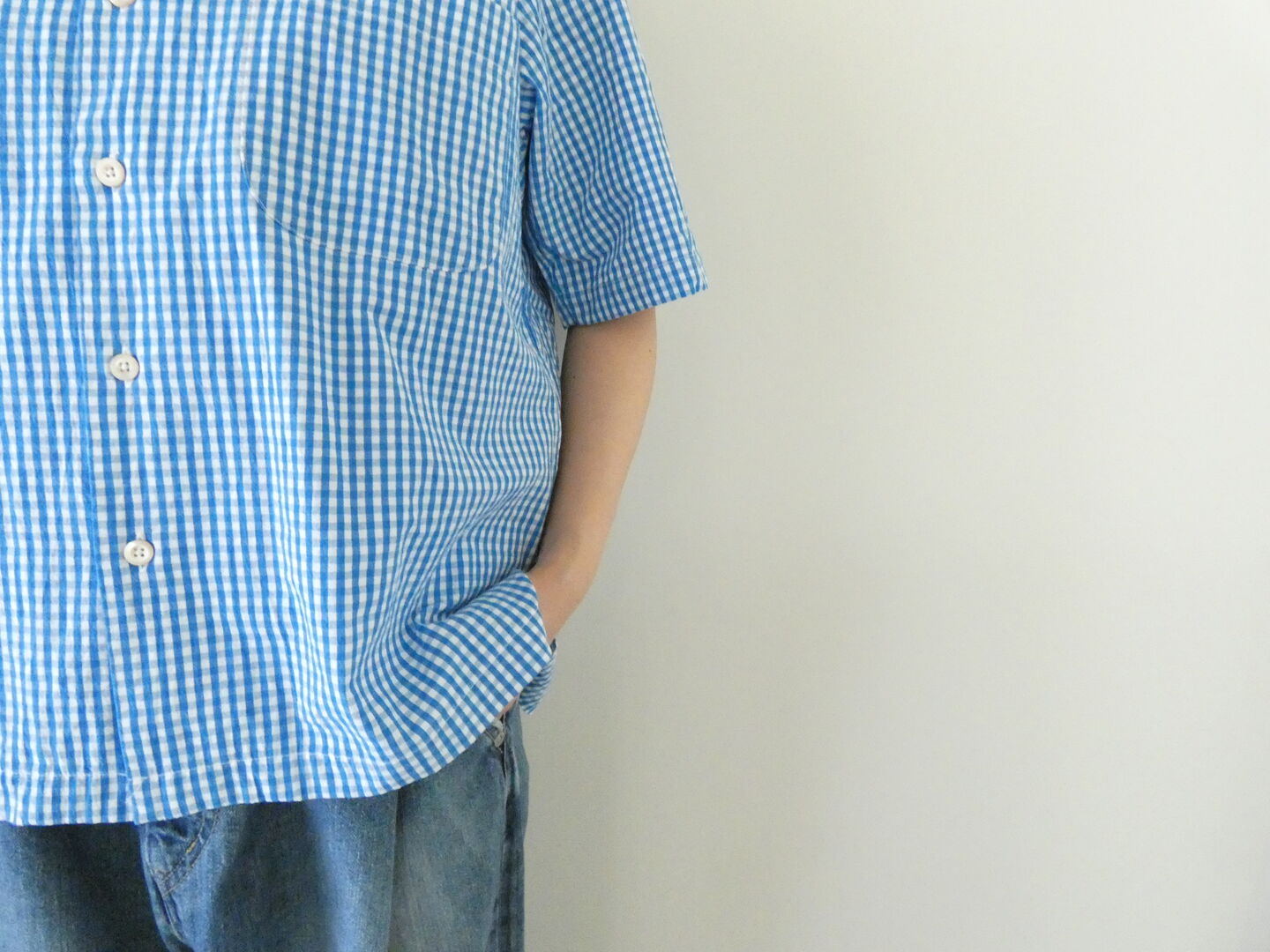 RINEN(リネン) コットンギンガム半袖オープンカラーシャツの商品画像7