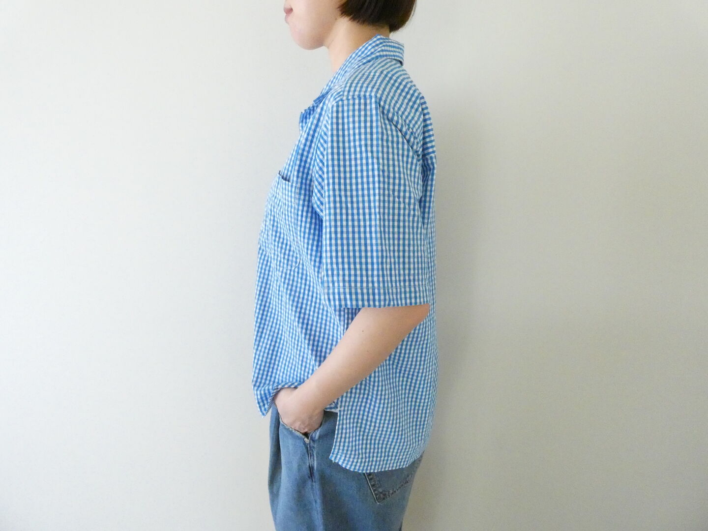 RINEN(リネン) コットンギンガム半袖オープンカラーシャツの商品画像9