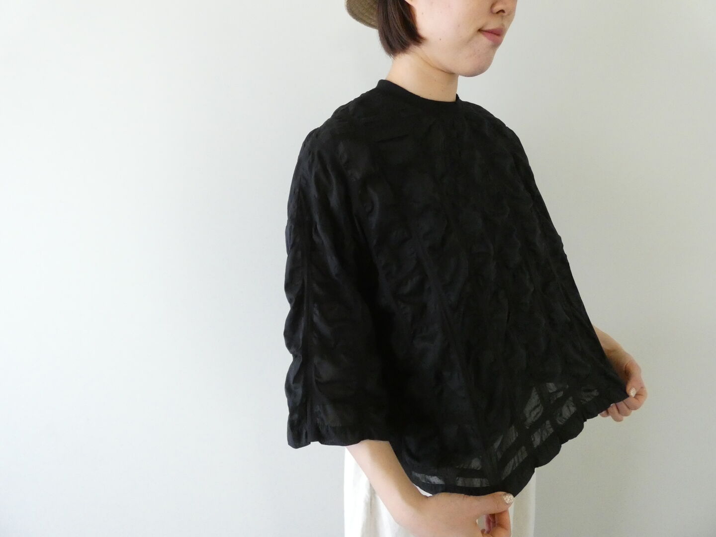 NARU デザイン塩縮チェックワイドシャツの商品画像1