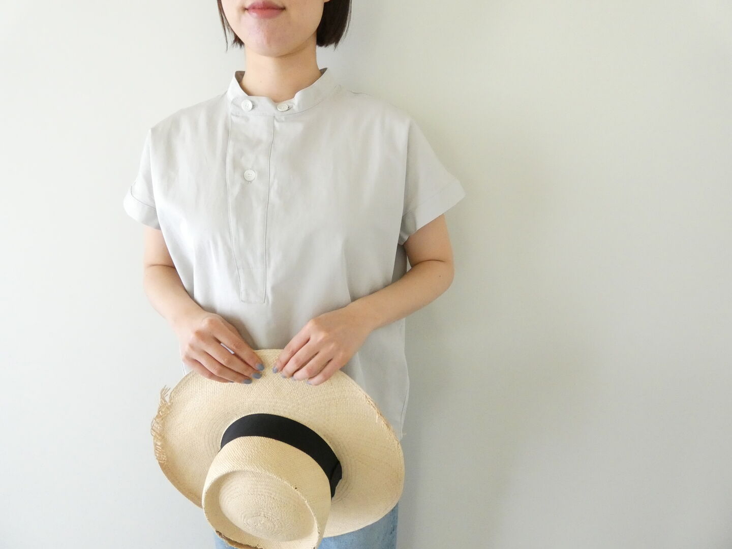 mizuiro ind(ミズイロインド) コットンリネンアシンメトリーカラーシャツの商品画像1