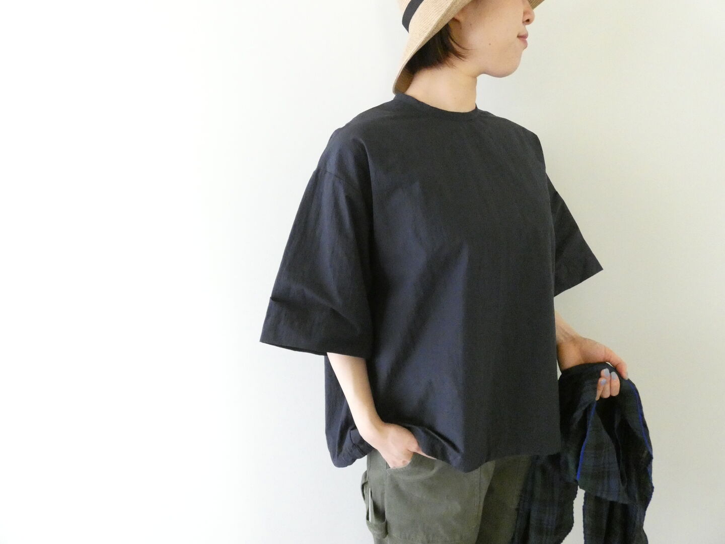 prit(プリット) コットンナイロン交織平織ワッシャー5分ビッグスリーブ裾ヒモプルオーバーの商品画像1