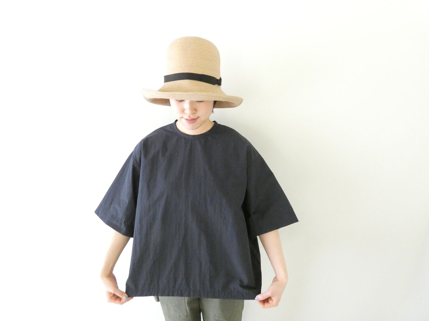 prit(プリット) コットンナイロン交織平織ワッシャー5分ビッグスリーブ裾ヒモプルオーバーの商品画像2