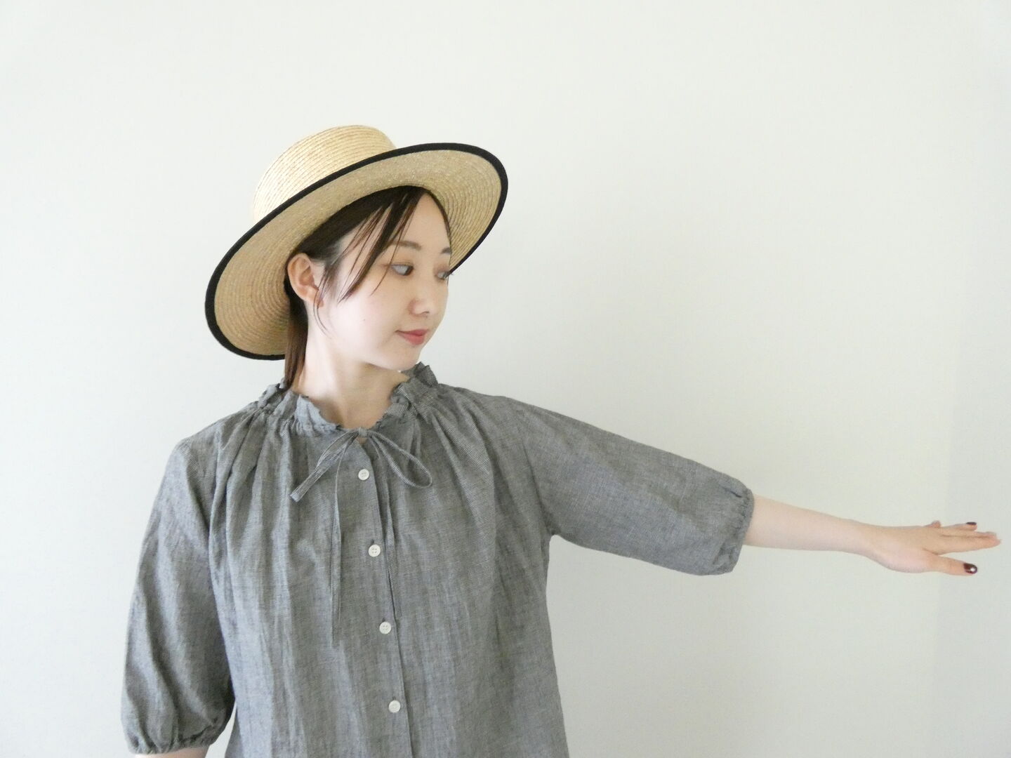SSC 綿麻衿ぐりリボン通し前開き6分袖ブラウスの商品画像6