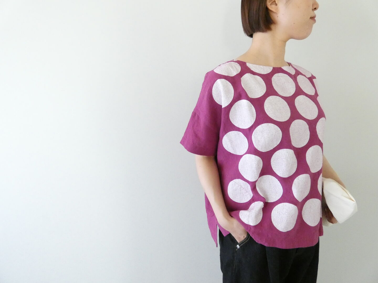快晴堂(かいせいどう) Girl's ベルギーリネンの大きな水玉 水玉半袖Tシャツの商品画像1