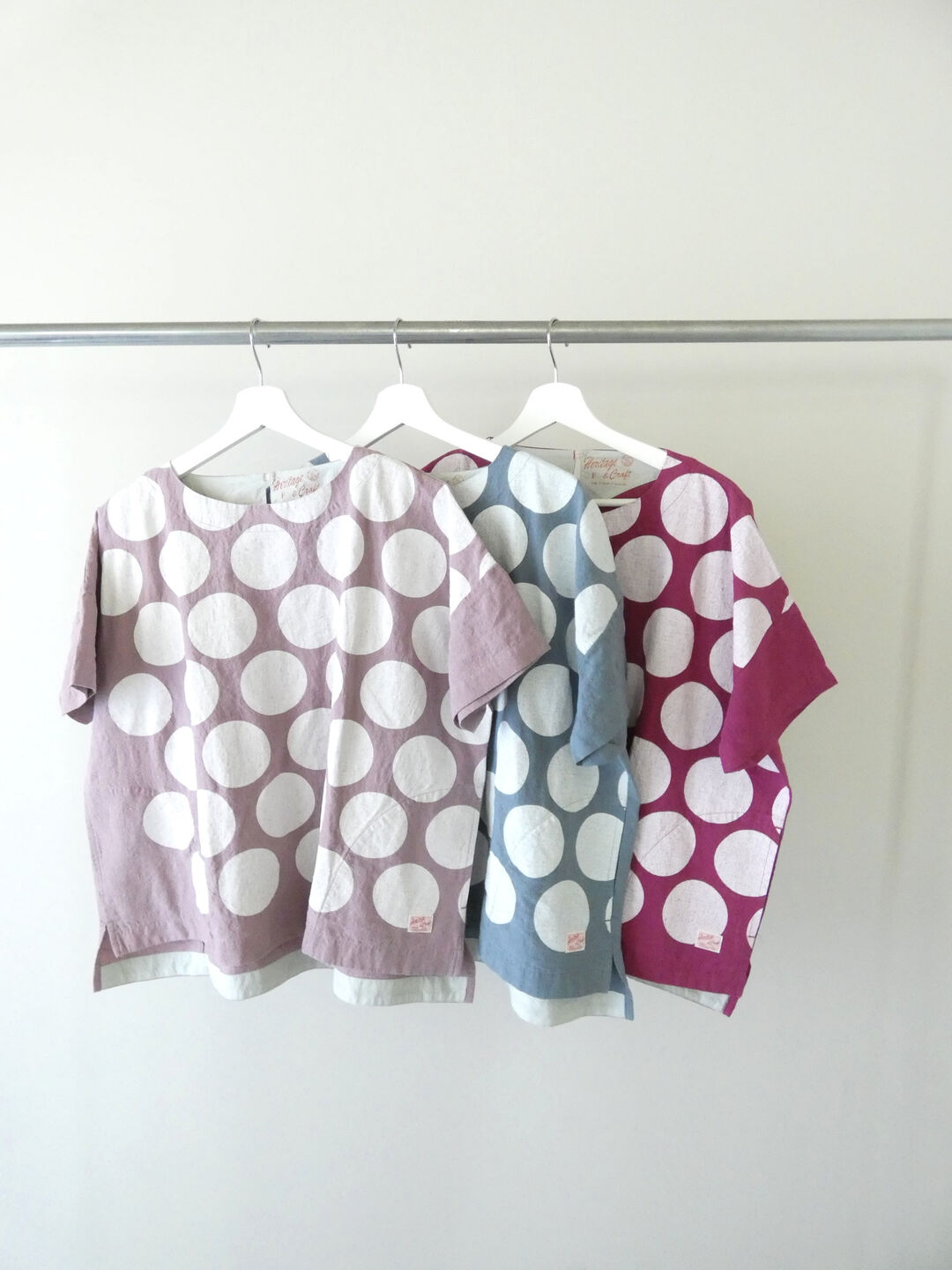 快晴堂(かいせいどう) Girl's ベルギーリネンの大きな水玉 水玉半袖Tシャツの商品画像10
