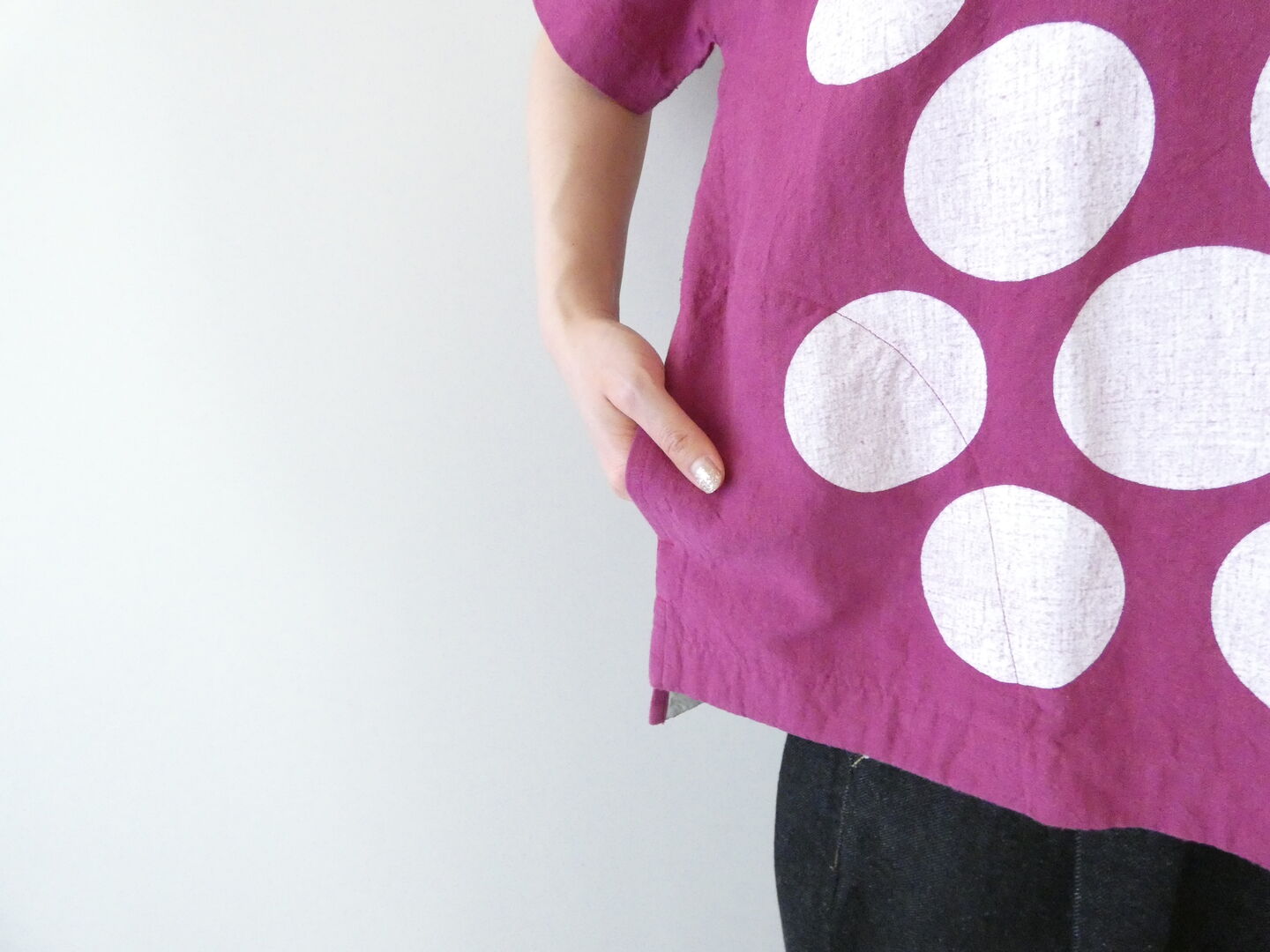 快晴堂(かいせいどう) Girl's ベルギーリネンの大きな水玉 水玉半袖Tシャツの商品画像17