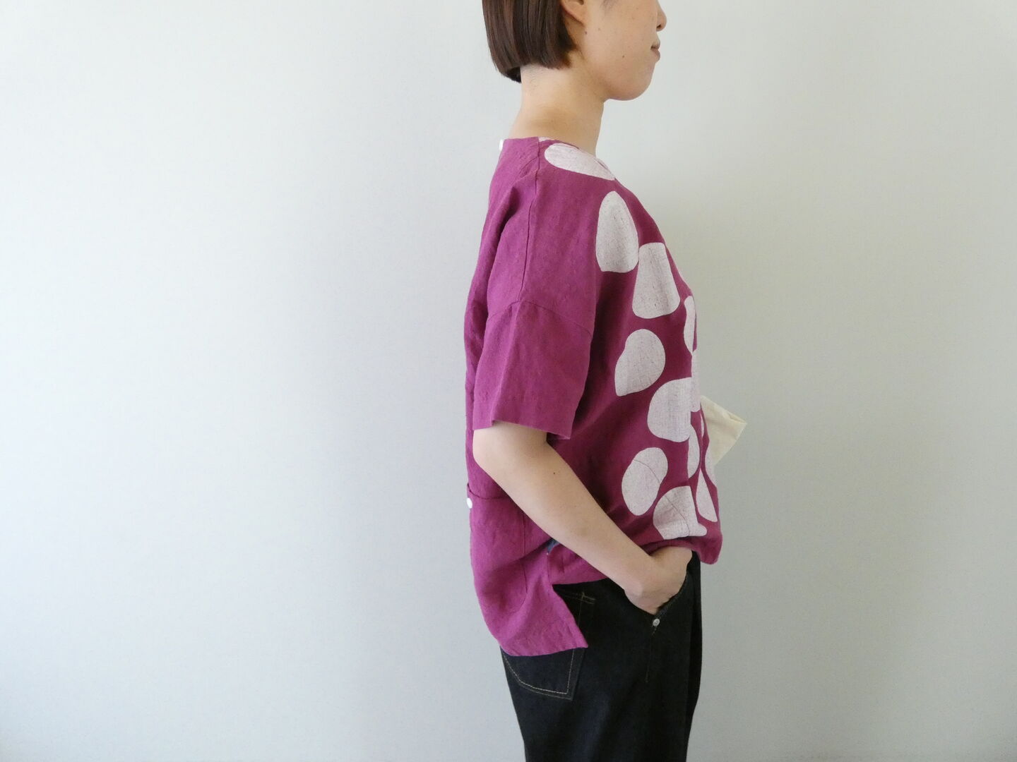快晴堂(かいせいどう) Girl's ベルギーリネンの大きな水玉 水玉半袖Tシャツの商品画像5