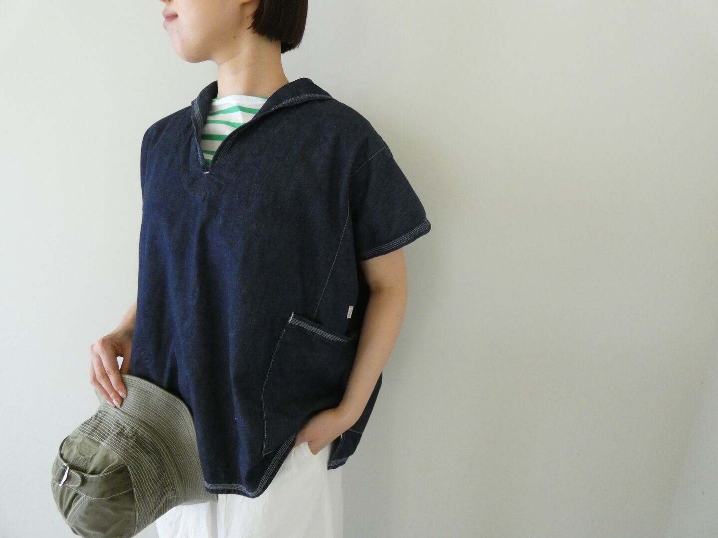 快晴堂(かいせいどう) Girl's・マルチシーズン/6オンスデニム Wide脇切り替えセーラー衿シャツの商品画像2