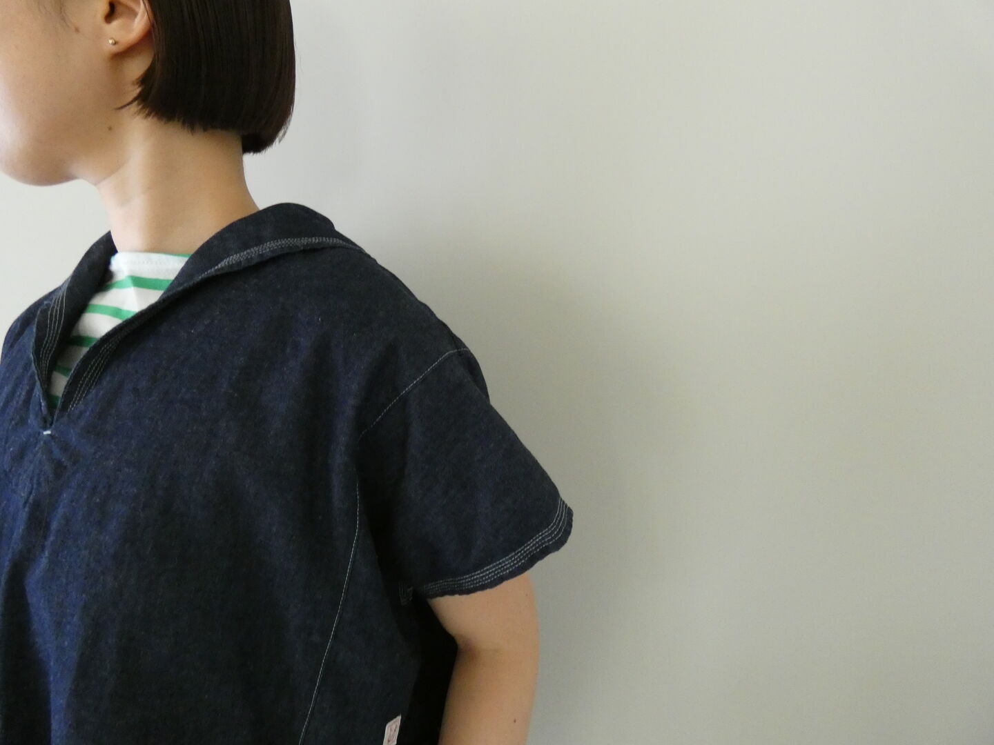 快晴堂(かいせいどう) Girl's・マルチシーズン/6オンスデニム Wide脇切り替えセーラー衿シャツの商品画像5