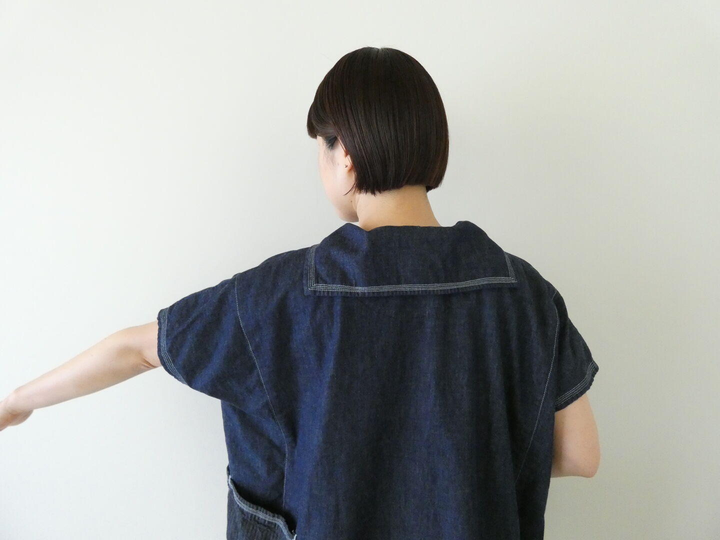 快晴堂(かいせいどう) Girl's・マルチシーズン/6オンスデニム Wide脇切り替えセーラー衿シャツの商品画像7