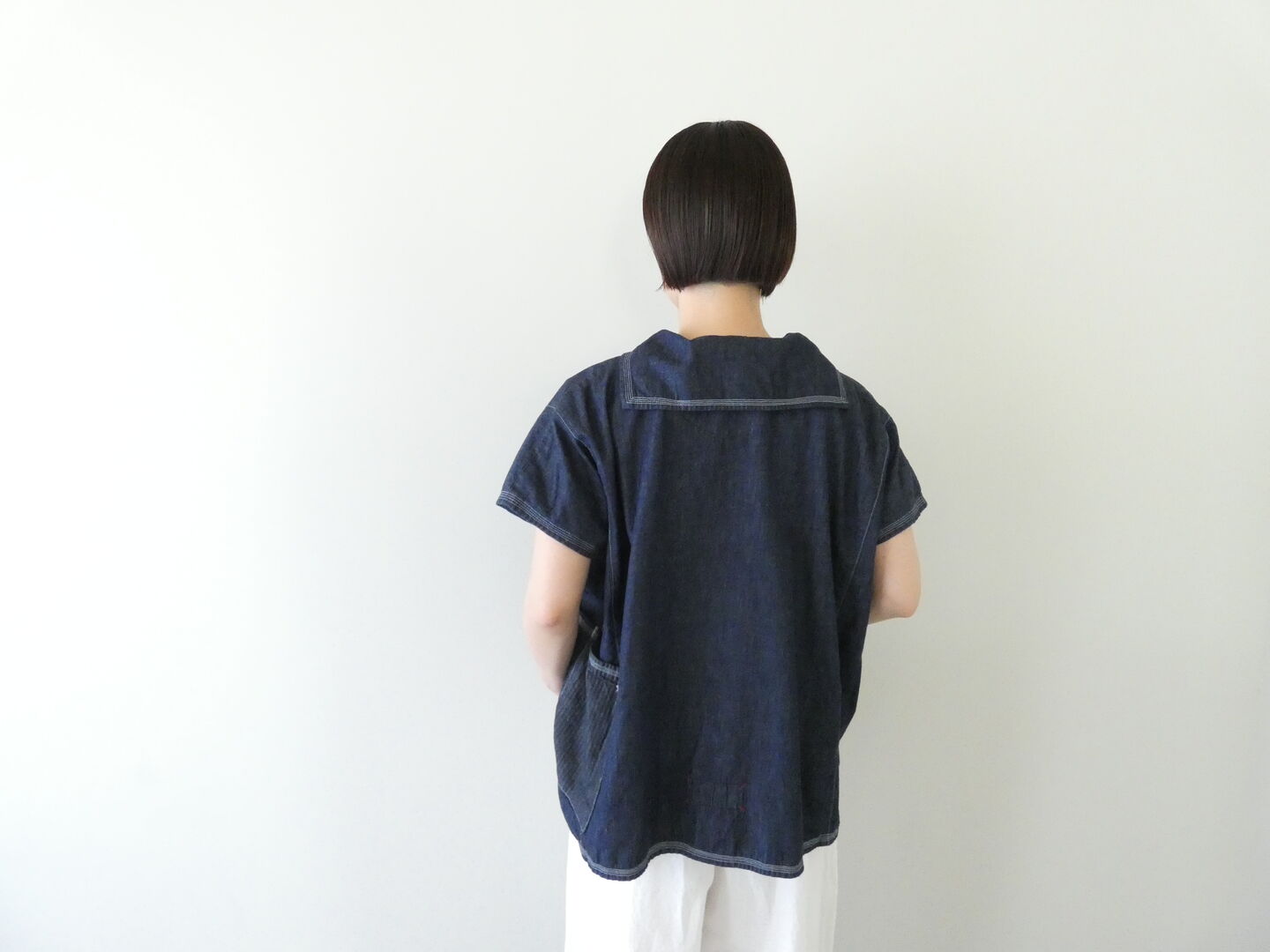 快晴堂(かいせいどう) Girl's・マルチシーズン/6オンスデニム Wide脇切り替えセーラー衿シャツの商品画像8