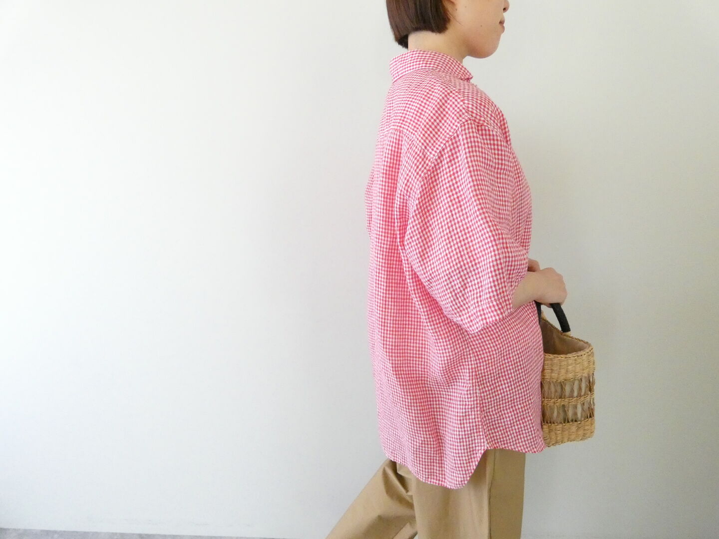 LOLO(ロロ) 丸襟スタンダードリネンギンガムシャツの商品画像6