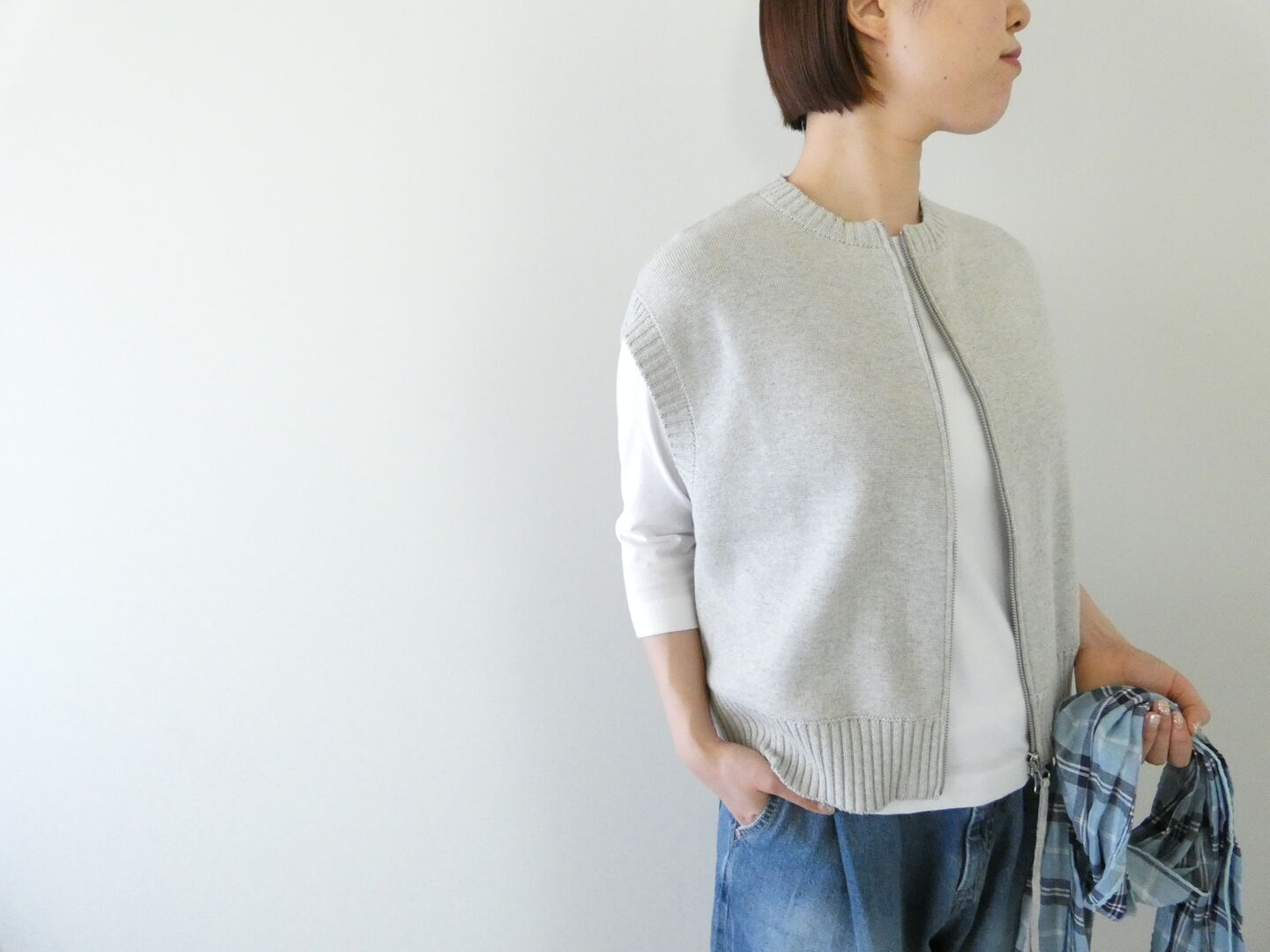 mao made(マオメイド) やわらかコットンミラノリブ風 異ゲージリブWジップベストの商品画像2