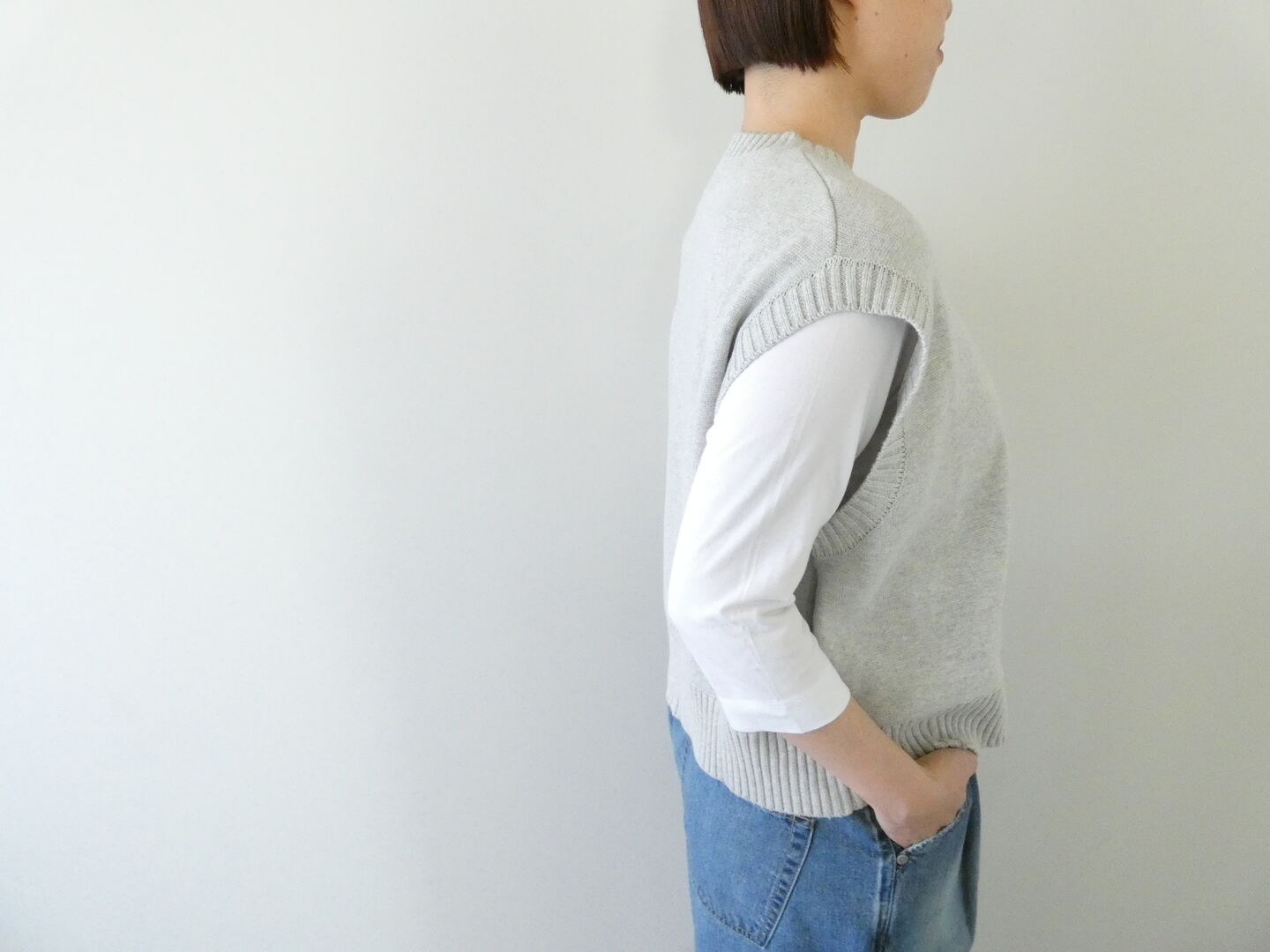 mao made(マオメイド) やわらかコットンミラノリブ風 異ゲージリブWジップベストの商品画像8