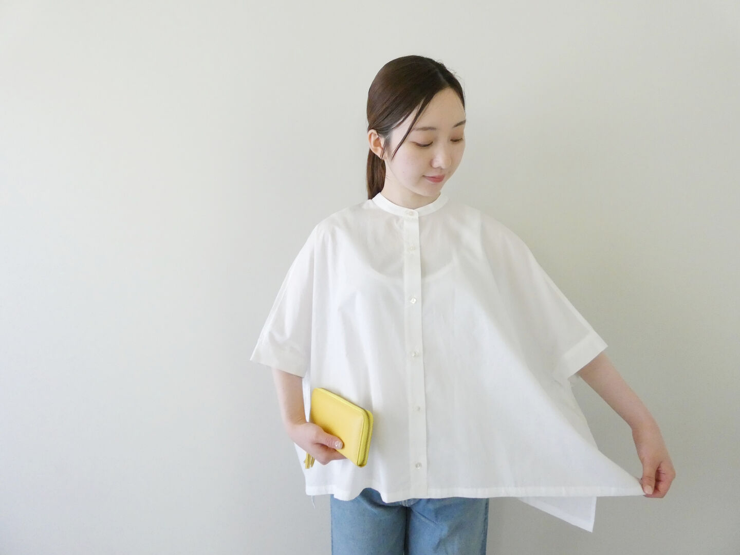 mizuiro ind(ミズイロインド) ハーフスリーブスタンドカラーワイドシャツの商品画像1