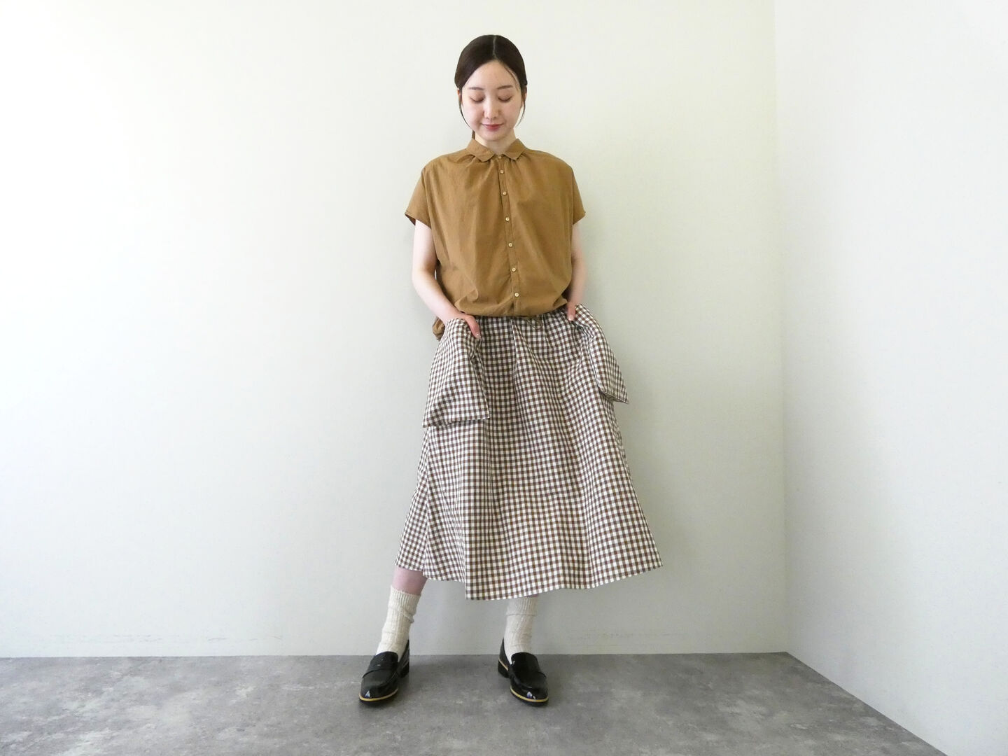 R＆D.M.Co-(オールドマンズテーラー) GINGHAM CHECK STRING GUM SKIRTの商品画像1