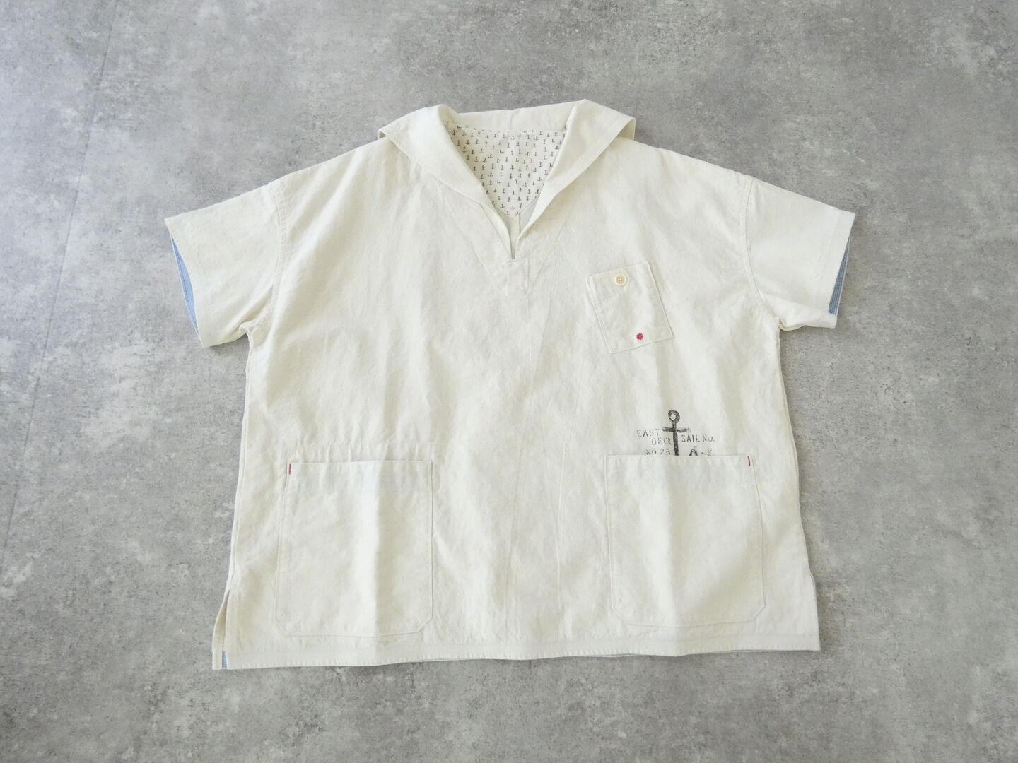 快晴堂(かいせいどう) Girl’s・マリンステンシルプリントセーラー衿半袖シャツの商品画像3