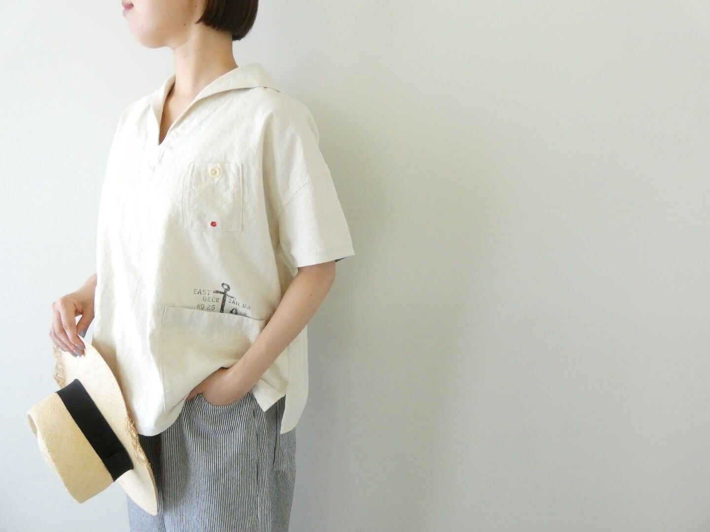 快晴堂(かいせいどう) Girl’s・マリンステンシルプリントセーラー衿半袖シャツの商品画像9