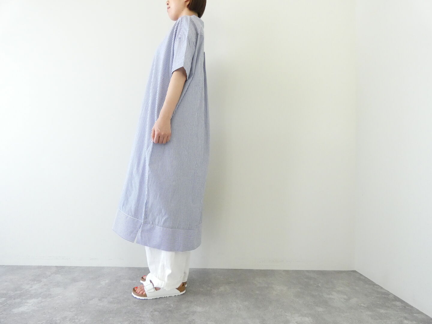 mao made(マオメイド) ストライプ×配色ニットボタンレギュラーカラーワンピースの商品画像10