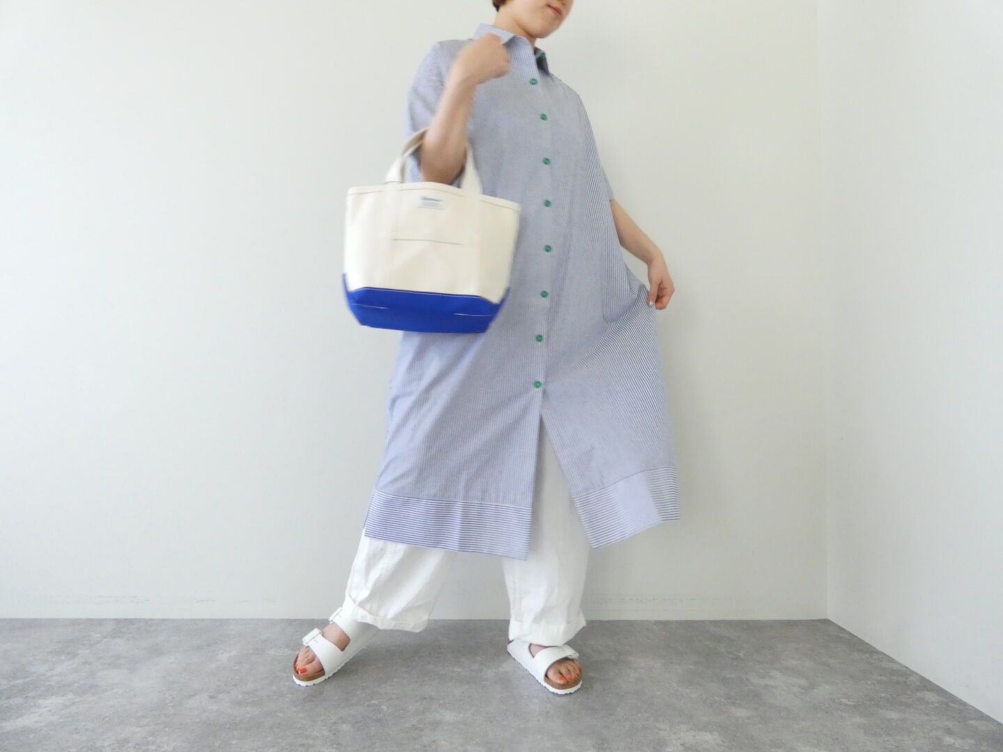 mao made(マオメイド) ストライプ×配色ニットボタンレギュラーカラーワンピースの商品画像8