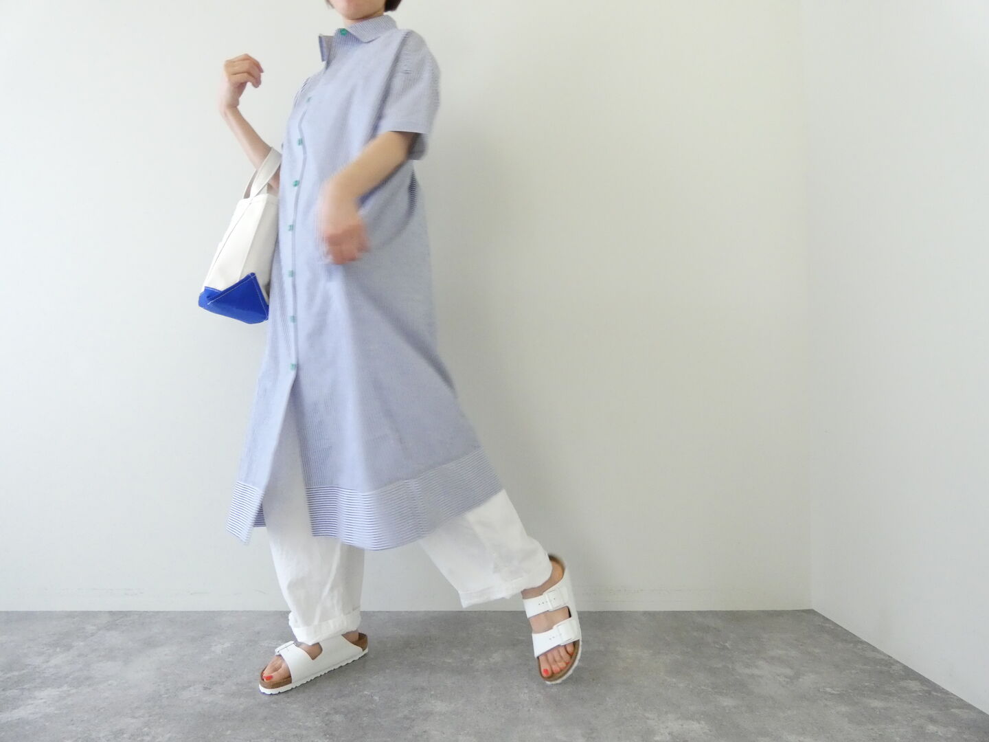 mao made(マオメイド) ストライプ×配色ニットボタンレギュラーカラーワンピースの商品画像9