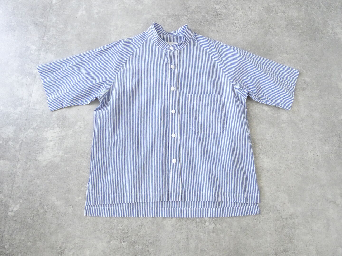 RINEN(リネン) 80/150/1強撚平織半袖ラグランスタンドカラーシャツの商品画像3