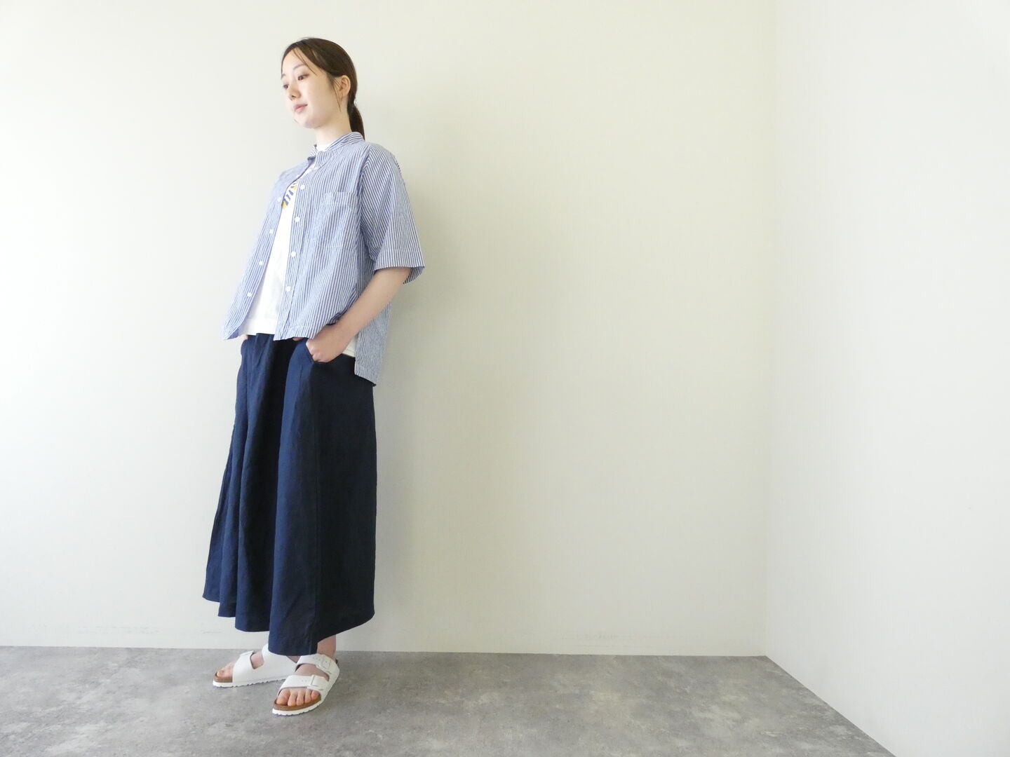 RINEN(リネン) 80/150/1強撚平織半袖ラグランスタンドカラーシャツの商品画像4