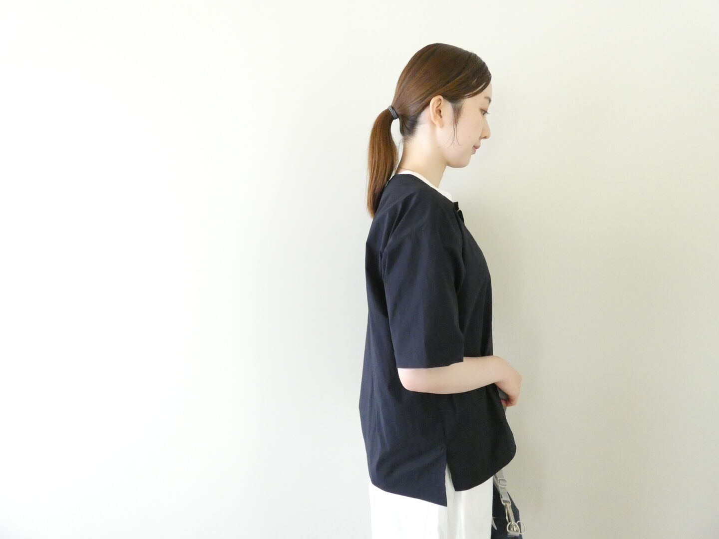 RINEN(リネン) ストレッチナイロン半袖ヘンリーネックシャツの商品画像7