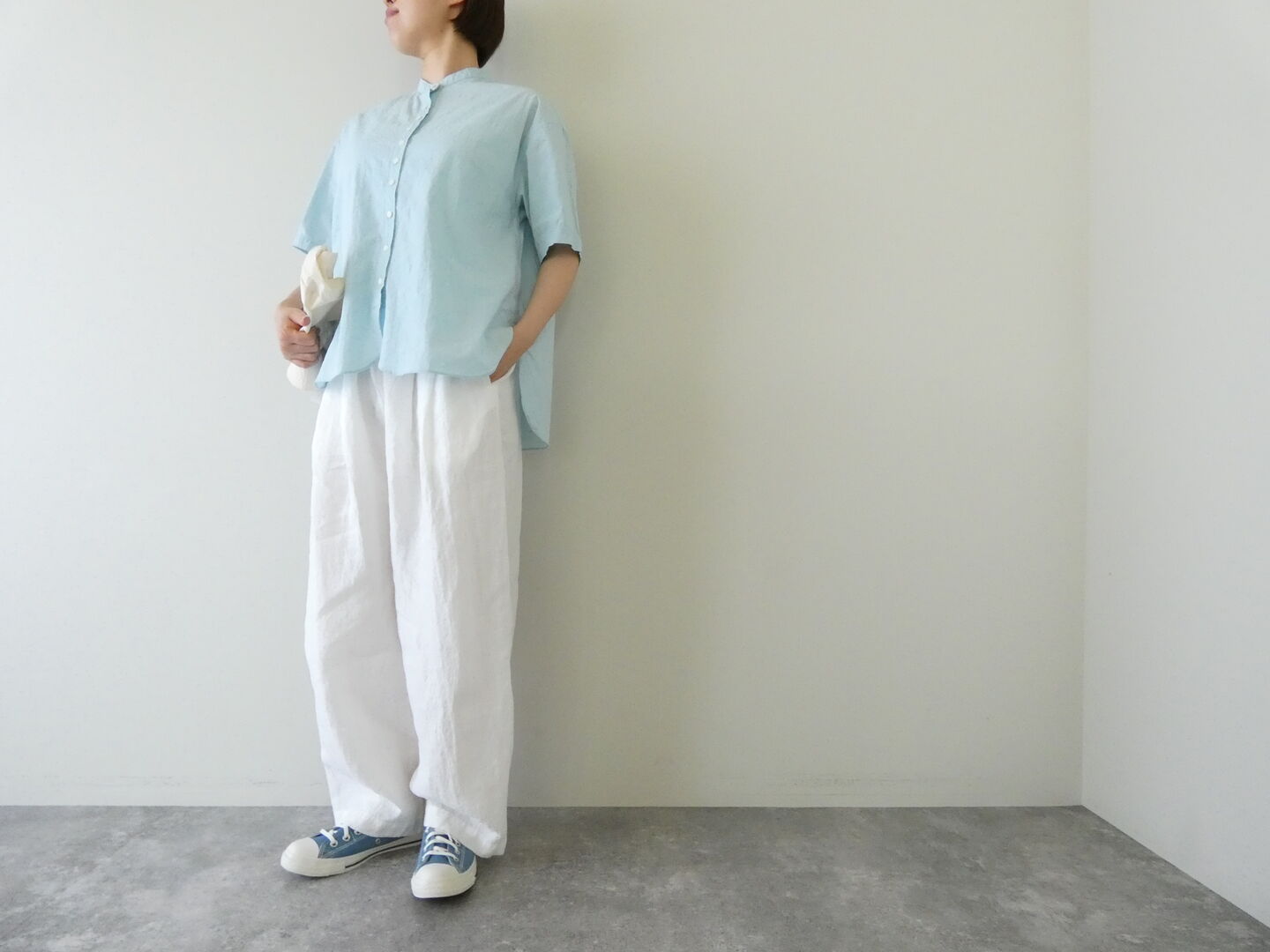 Hands of creation(ハンズオブクリエイション) 強撚cotton桐七炊きバンドカラー半袖シャツの商品画像2