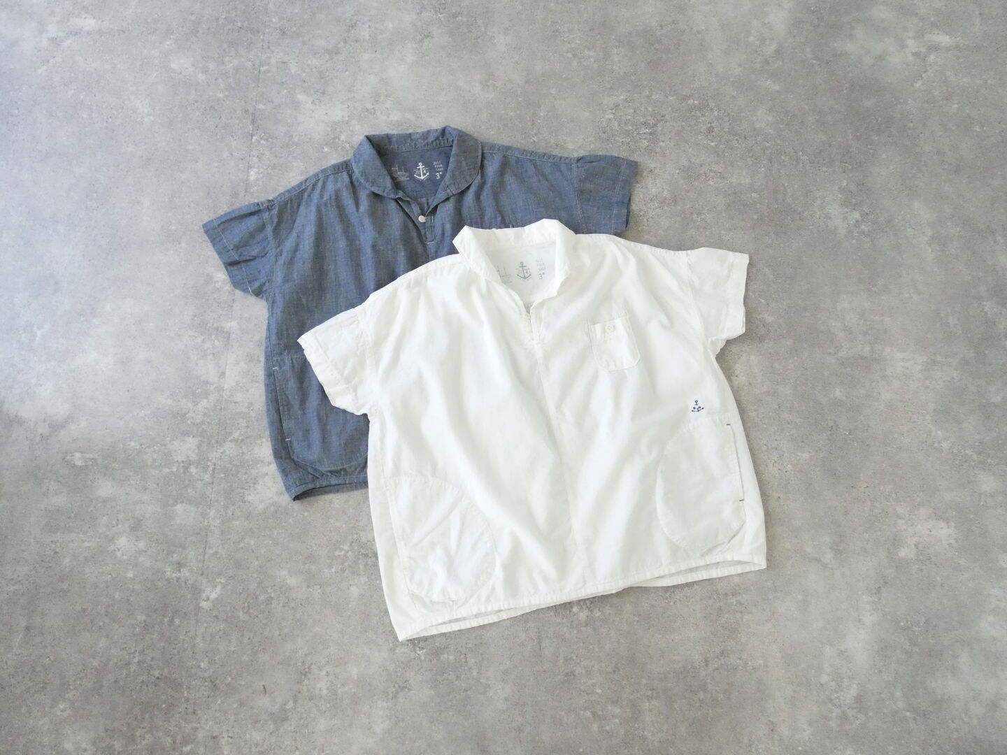 快晴堂(かいせいどう) HAYATE 白とインディゴのダンガリーのシャツ　マリン衿スキッパー半袖シャツの商品画像3