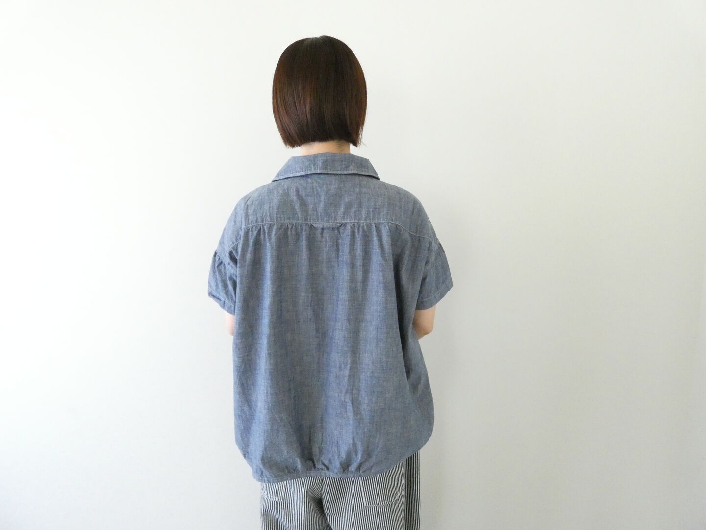 快晴堂(かいせいどう) HAYATE 白とインディゴのダンガリーのシャツ　マリン衿スキッパー半袖シャツの商品画像4