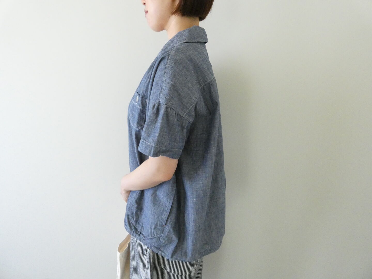 快晴堂(かいせいどう) HAYATE 白とインディゴのダンガリーのシャツ　マリン衿スキッパー半袖シャツの商品画像6