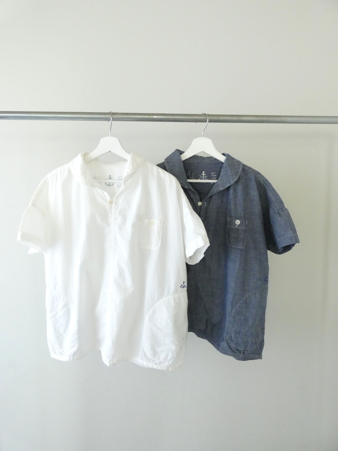 快晴堂(かいせいどう) HAYATE 白とインディゴのダンガリーのシャツ　マリン衿スキッパー半袖シャツの商品画像8