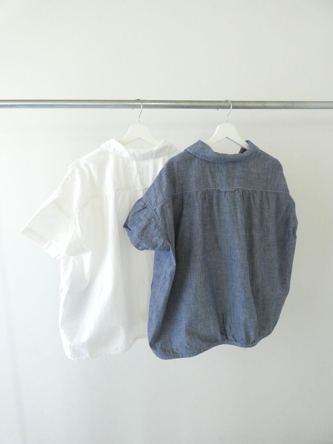 快晴堂(かいせいどう) HAYATE 白とインディゴのダンガリーのシャツ　マリン衿スキッパー半袖シャツの商品画像9