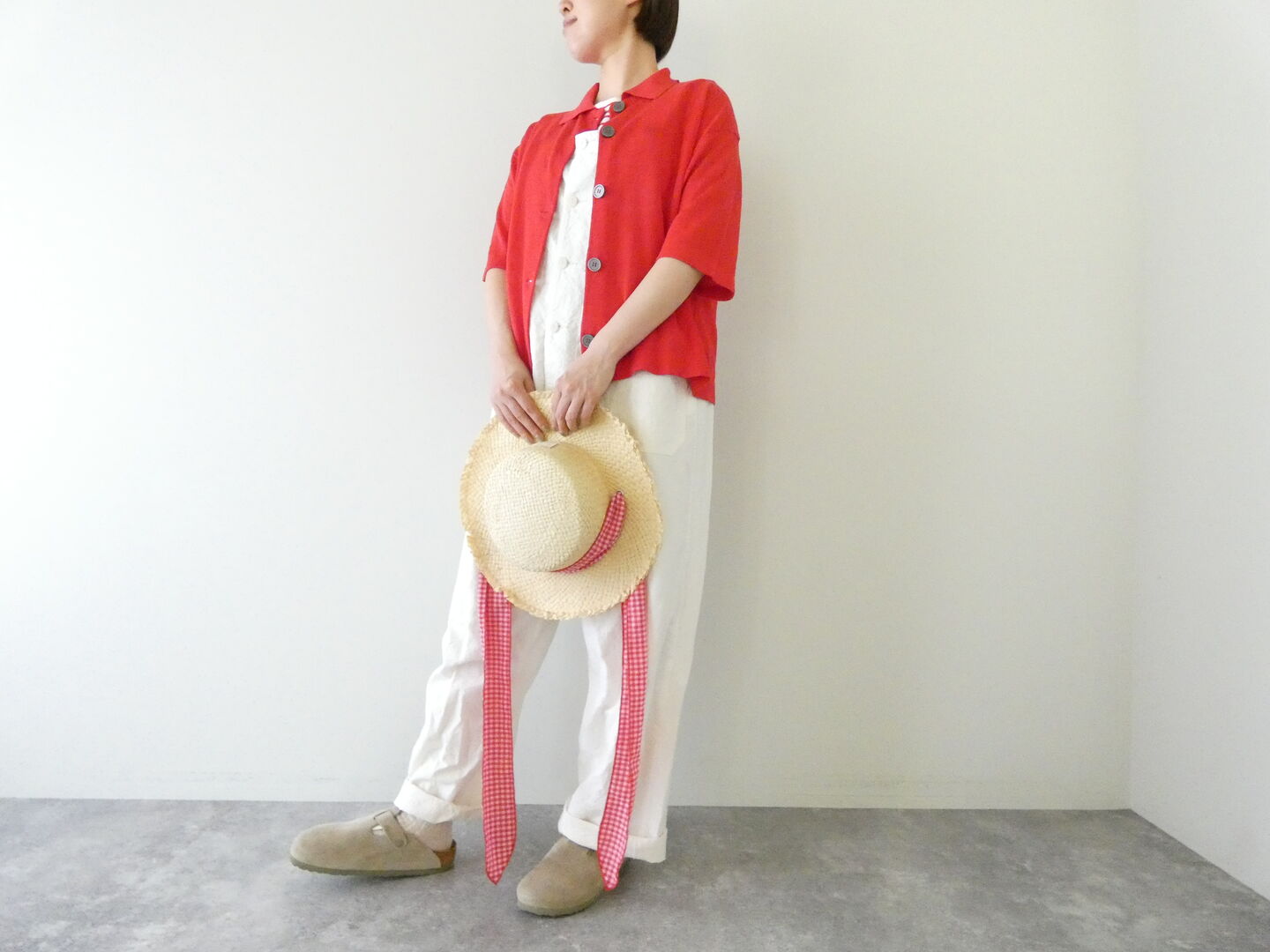 mao made(マオメイド) UV加工リネンポロ衿ハーフスリーブカーディガンの商品画像4
