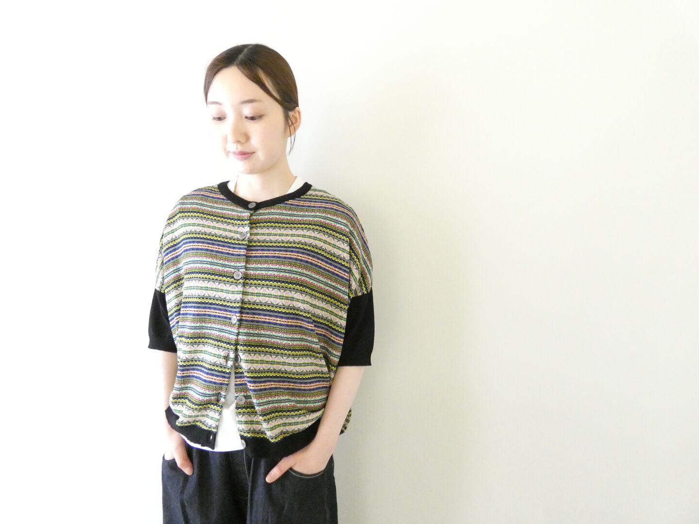 mao made(マオメイド) シャリコットン2WAYジャガードハーフスリーブカーディガンの商品画像2