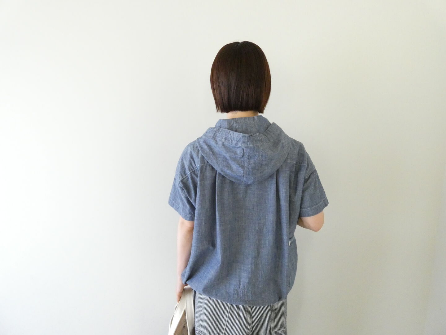 快晴堂(かいせいどう) HAYATE 白とインディゴのダンガリーのシャツ　フードデッキ半袖シャツの商品画像6