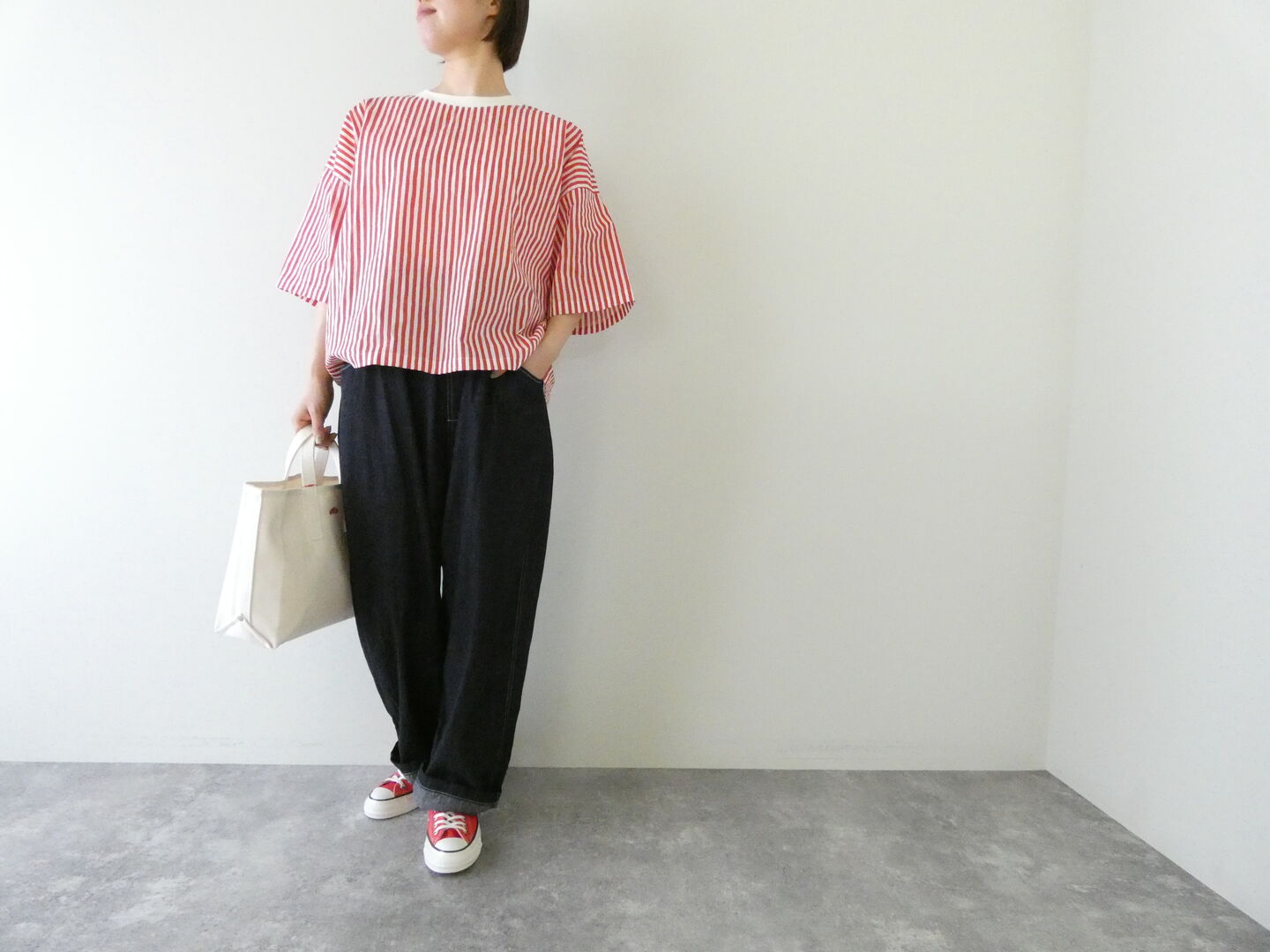 R&D.M.Co-(オールドマンズテーラー) CANDY STRIPE DOCKING T SHIRTの商品画像1
